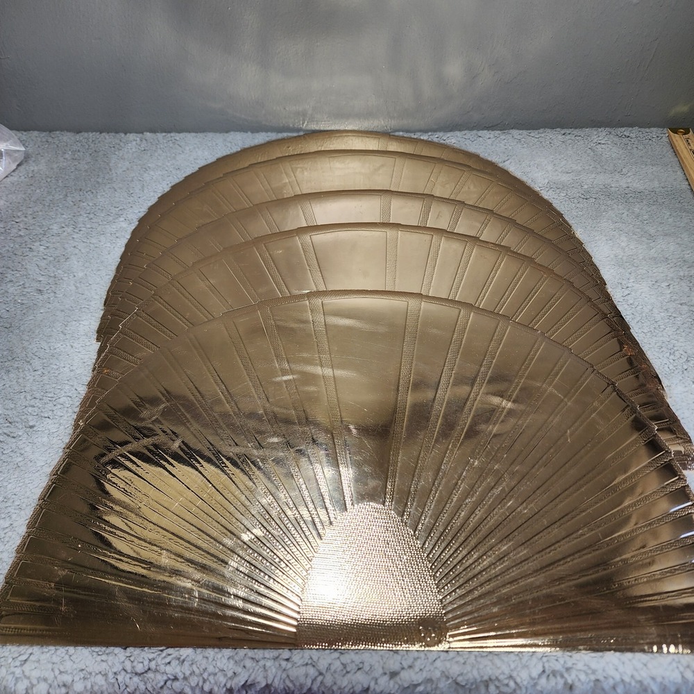 Vintage Art Deco Vinyl GOLD Shell Fan PLACEMATS‎ Set Of 5 Regency Deco MCM